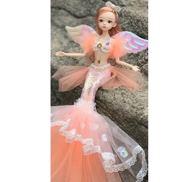 NEW! Gorgeous Peach and White Princess Angel Doll with Brown Hair and Wings! - Picture 1 of 3
